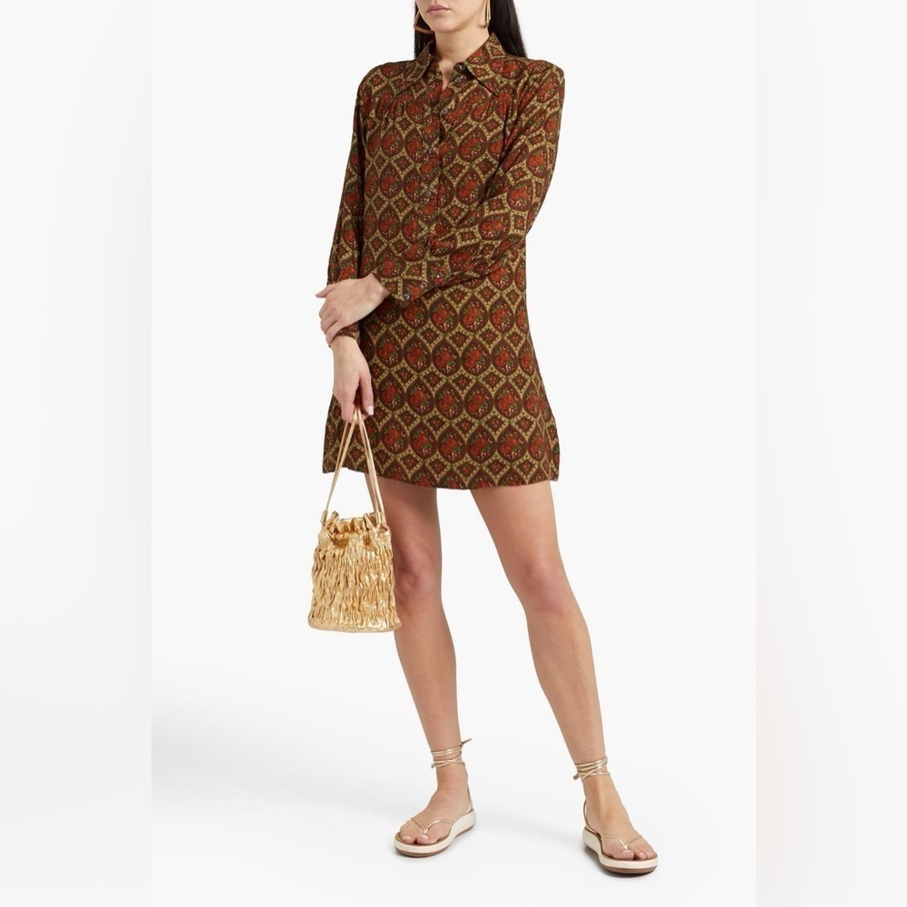 NEW ANTIK BATIK Monique gathered printed crepe mini dress sz XS